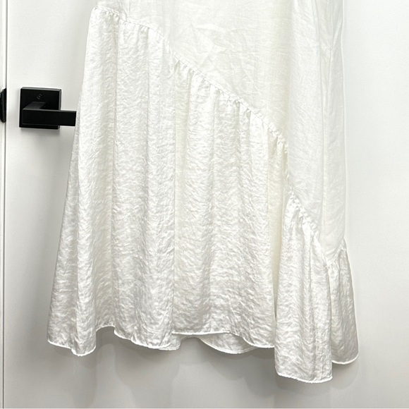 DKNY Pure Ruched Mixed Media Asymmetrical Slip Dress Linen Size Small White - Picture 8 of 12